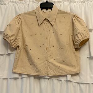 Chic Beige Puff Sleeve Blouse